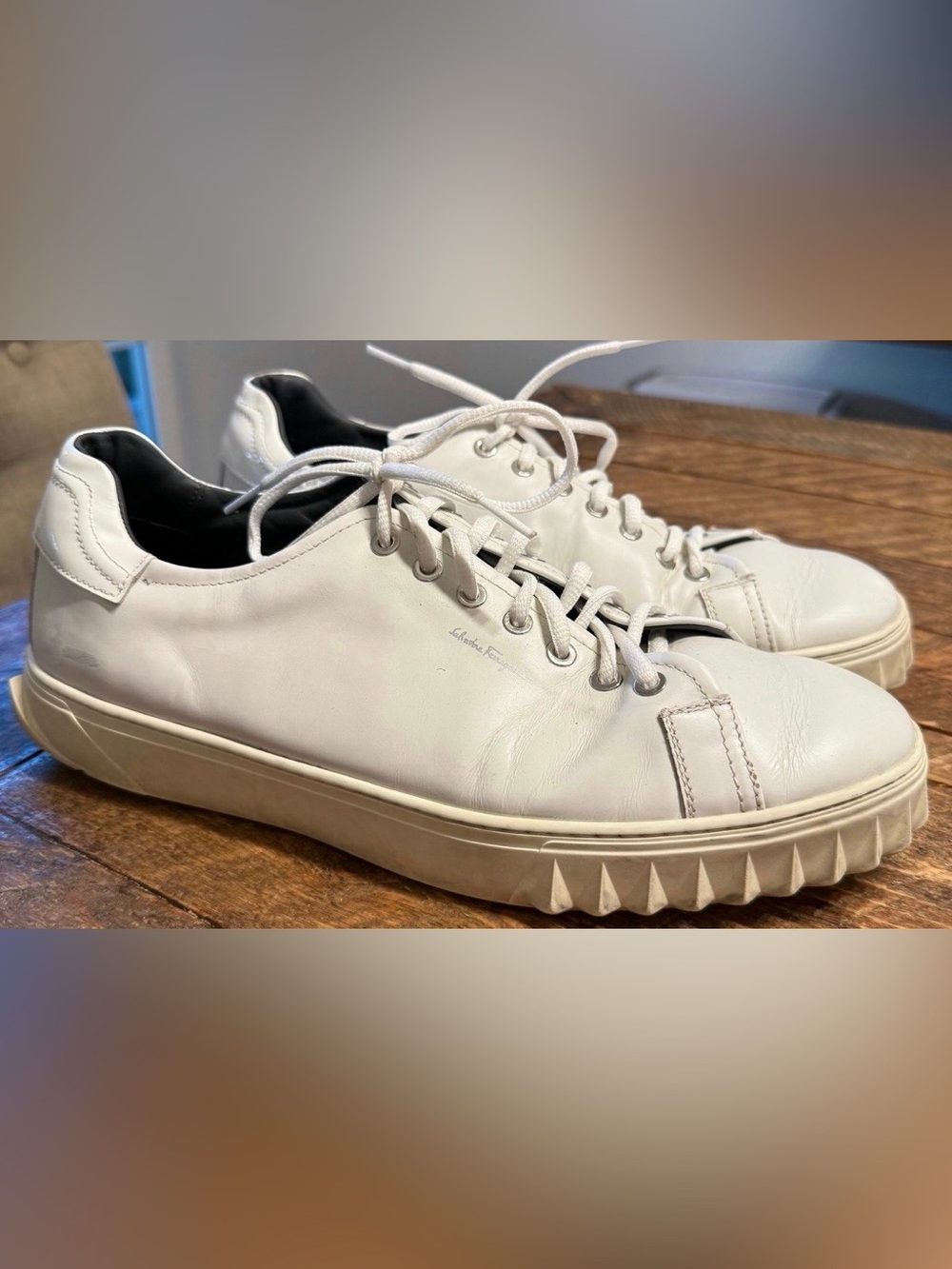 Men’s Salvatore Ferragamo White Leather Low-Top Sneakers (Size 10)